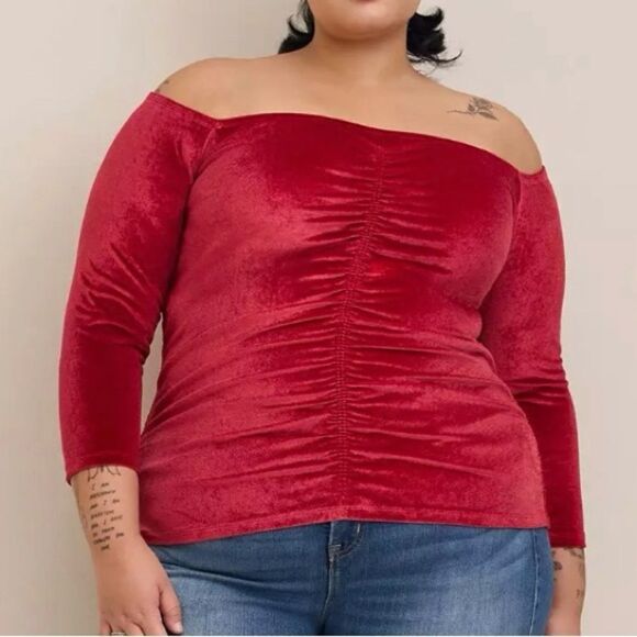 Torrid Velvet Off the Shoulder Top Red - Picture 1 of 8